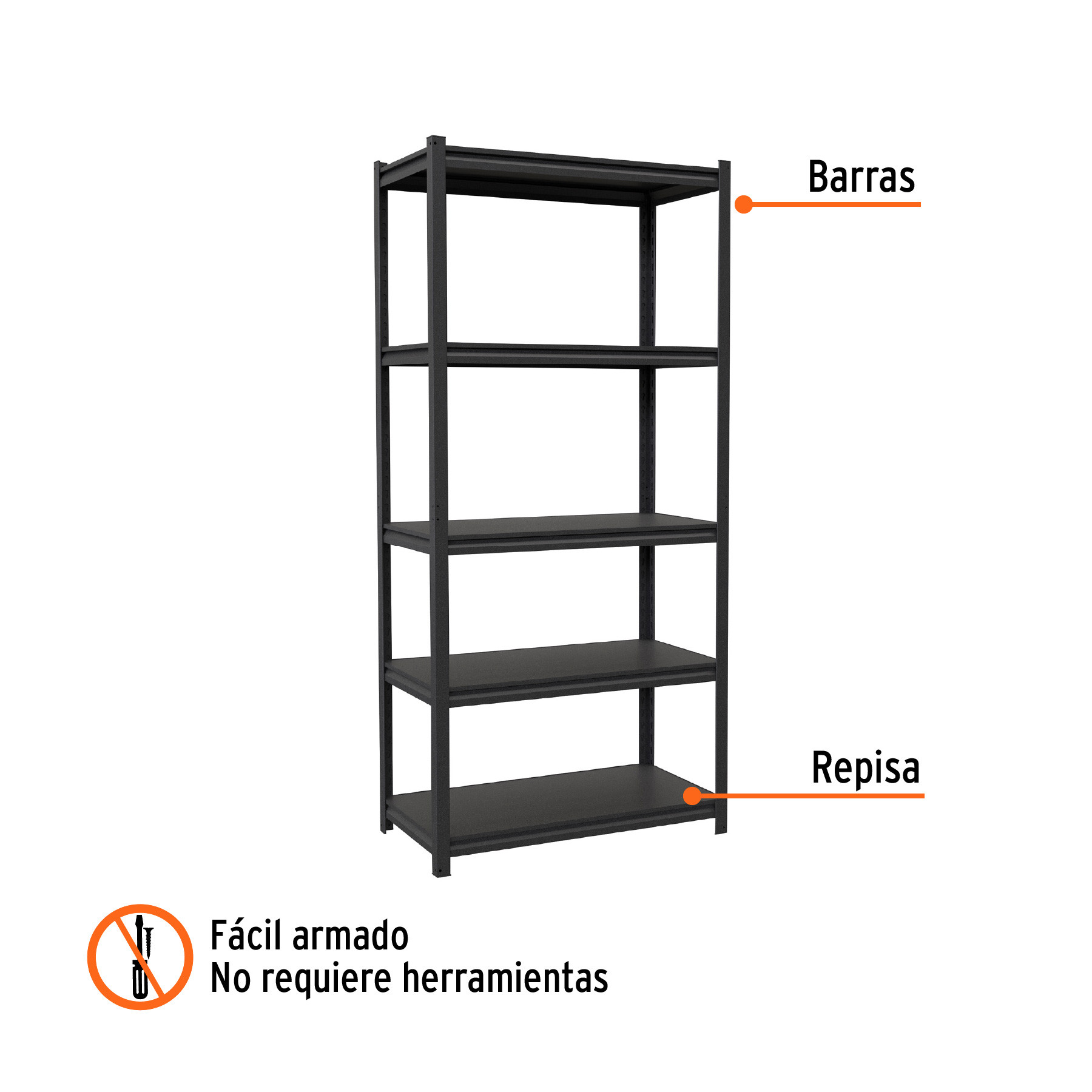 Estante metálico 5 repisas capacidad 80 Kg 180x45x85 TRUPER