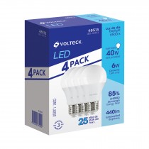Pack de 4 lámparas de LED A19 6 W luz de día, caja, Volteck