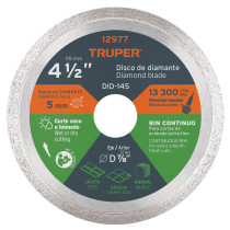 Disco de diamante de 4-1/2" x 1.6 mm, rin continuo, TRUPER