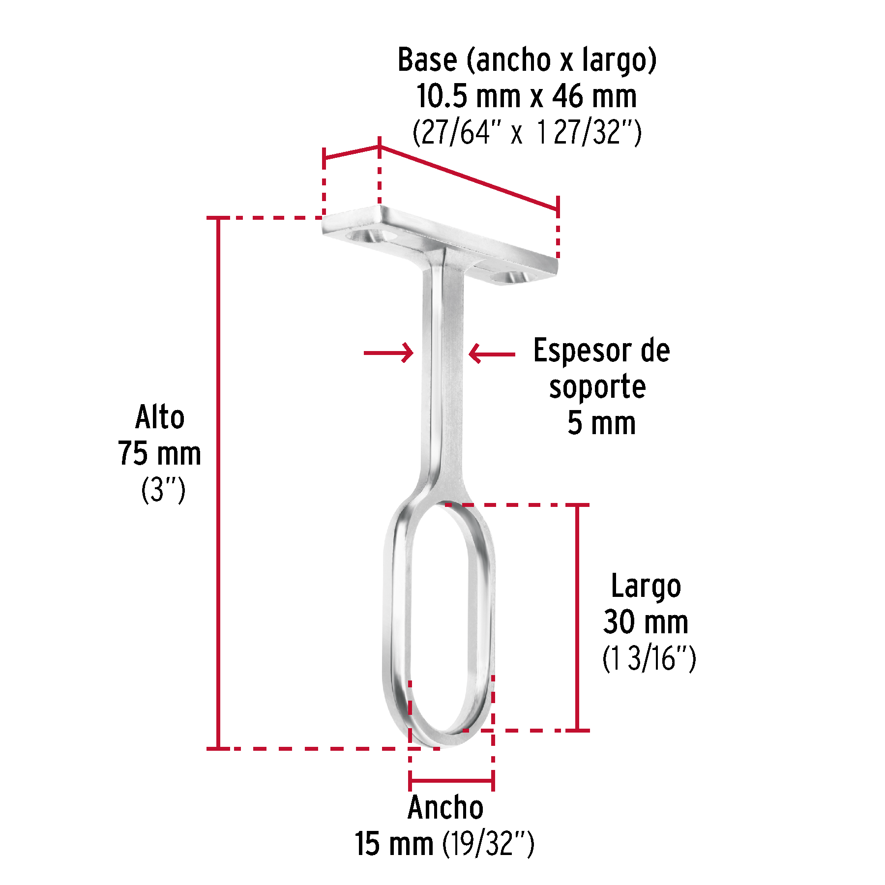 SOPORTE CENTRAL TUBO OVAL NIQUEL 30X15