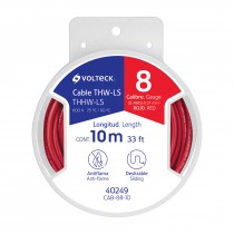 Carrete con 10 m de cable THHW-LS 8 AWG rojo, Volteck