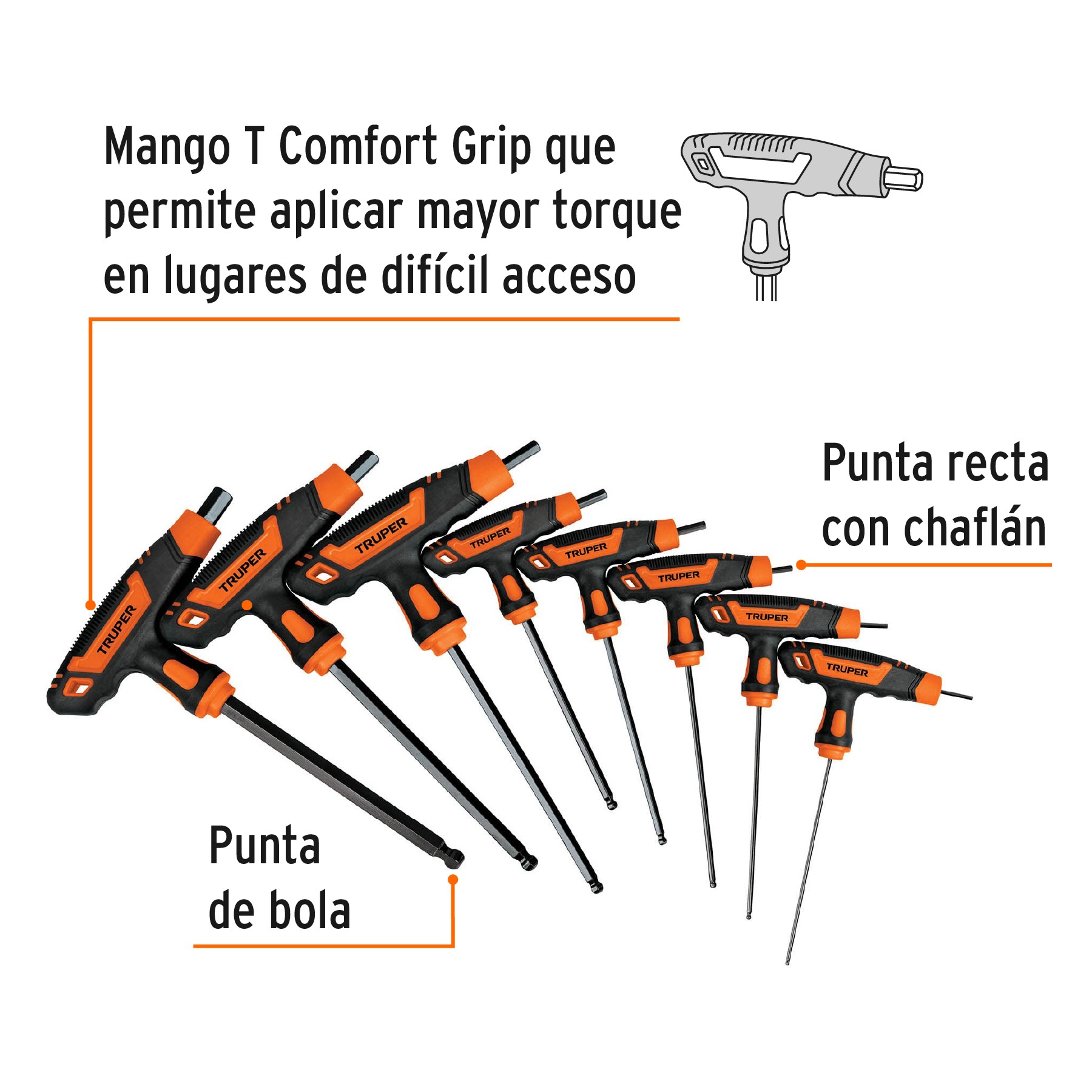 Juego 8 llaves allen std extralargas mango T punta de bola