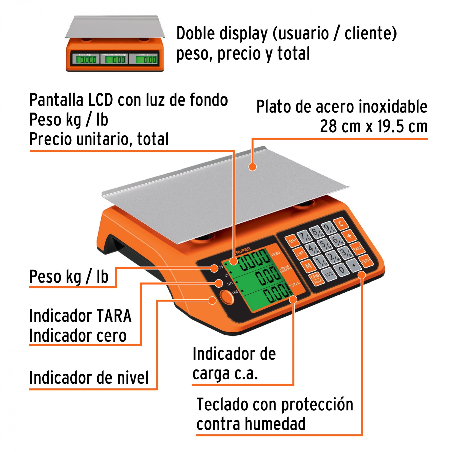 Báscula electrónica de precisión, recargable, 3 kg, Truper