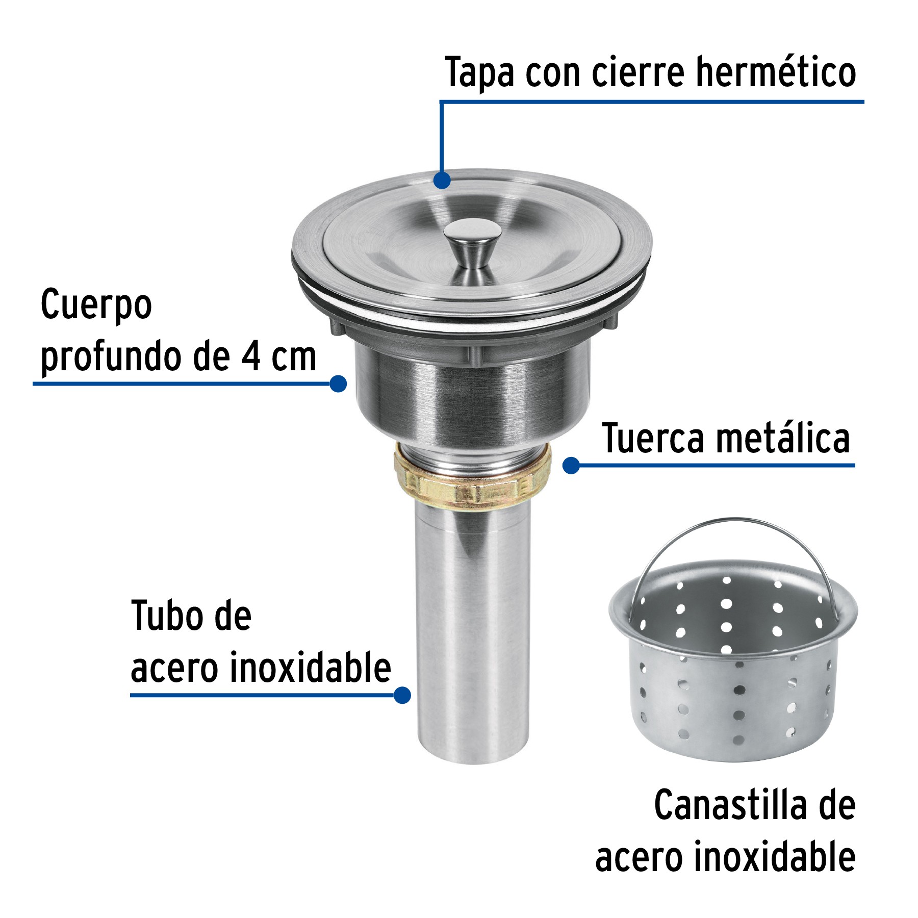 Valvula canasta tapon fregadero 