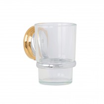 Portavaso cepillero cromo-oro con vaso de vidrio, Foset Aqua