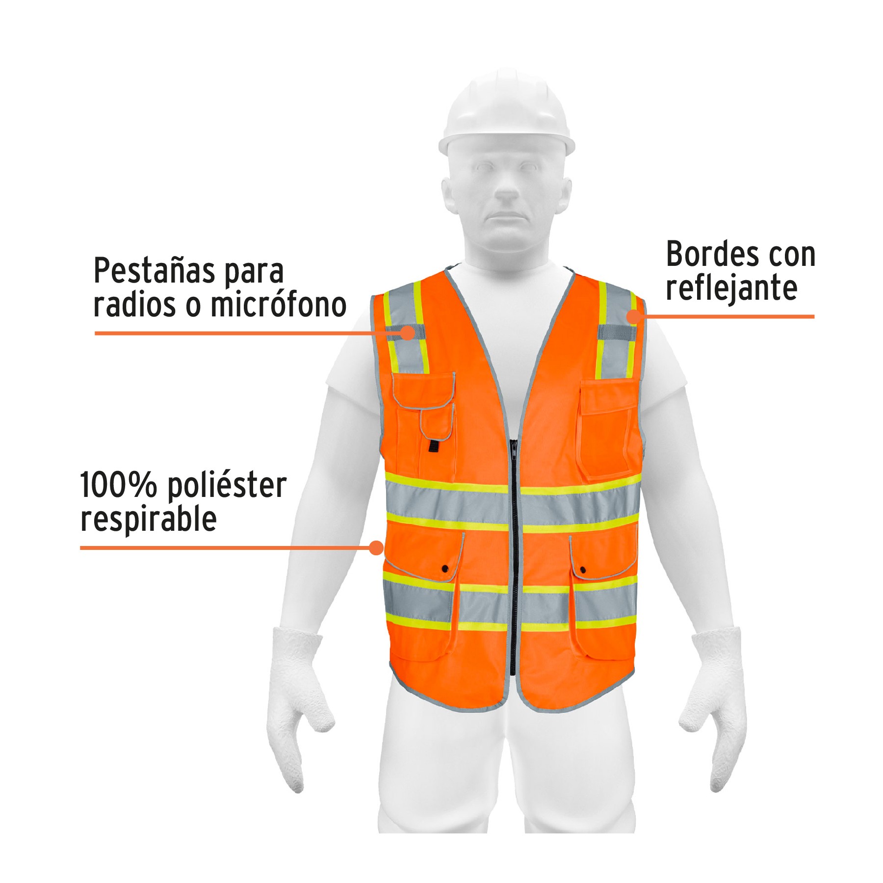  PDGJG - Chaleco de trabajo de alta seguridad para hombre,  chaleco reflectante de seguridad, chaleco de construcción (color naranja,  talla L) : Herramientas y Mejoras del Hogar