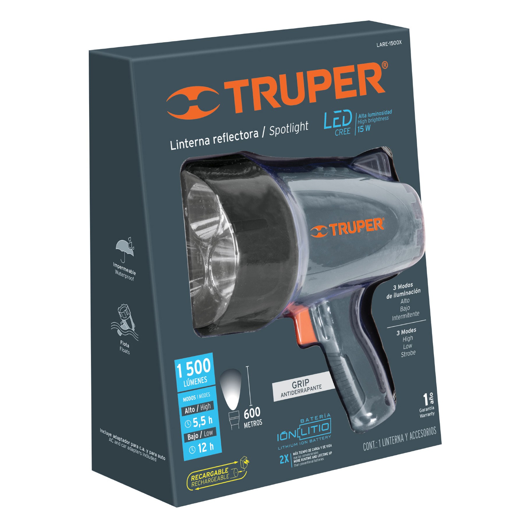 Lámpara recargable de led 550 lm alta potencia marca Truper – Lumi Material  Electrico