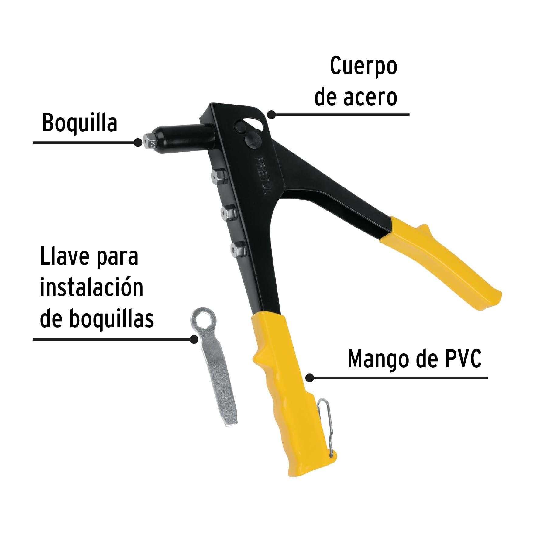 Kit de remachadora de acero con doble mango manual y mini llave