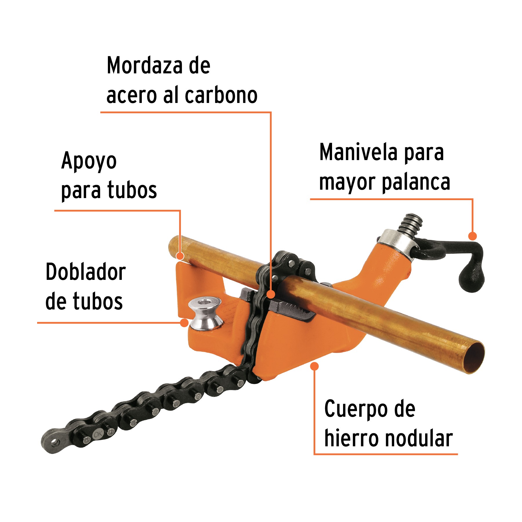 Prensa de cadena para tubo 2-1/2 , cuerpo de hierro nodular, Prensas y  Sargentos, 17704