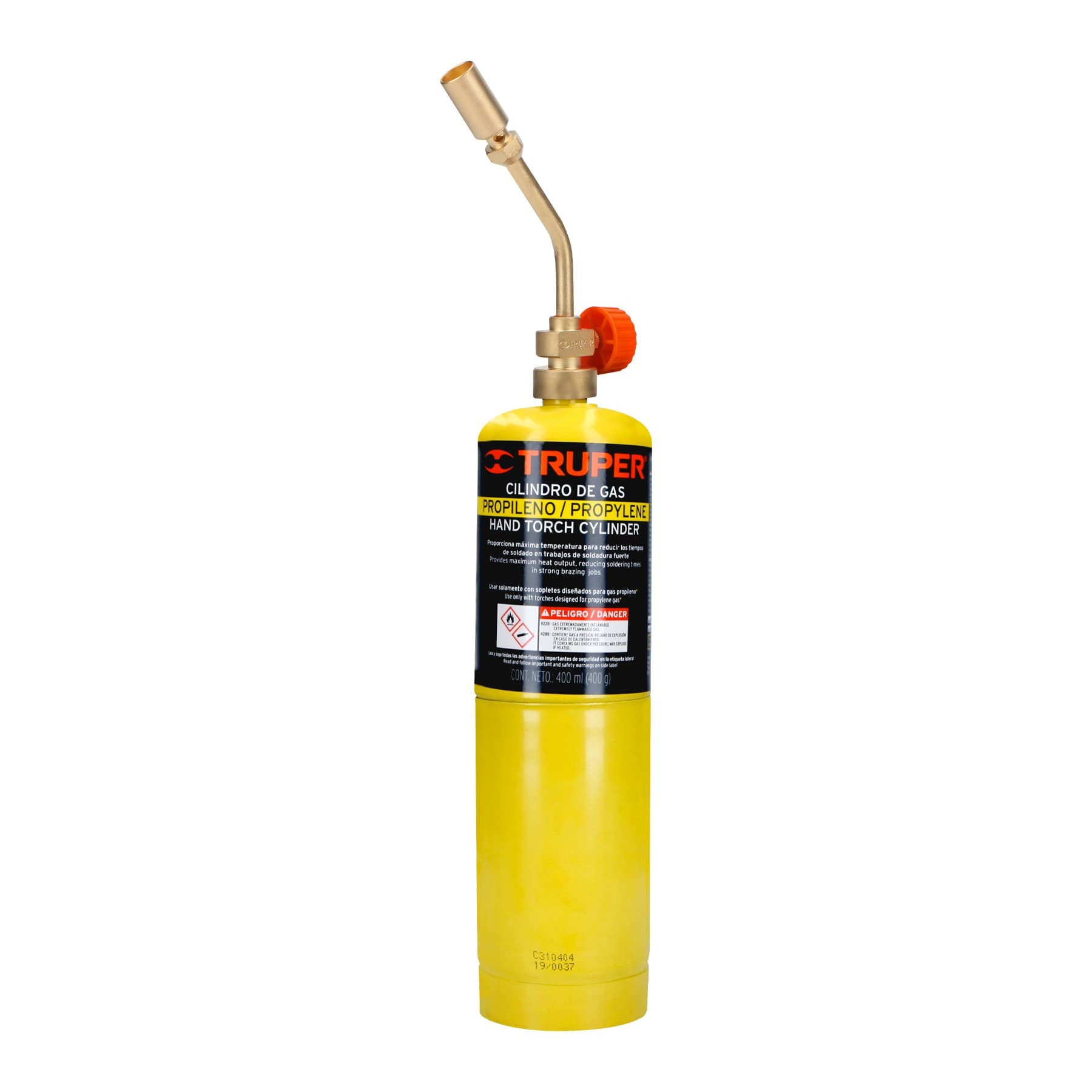 Kit de mechero y cilindro de gas propileno de 400g, amarillo