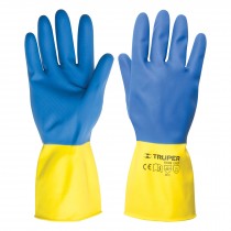 Guantes de látex para limpieza, color azul con amarillo