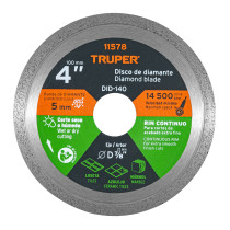 Disco de diamante de 4" x 1.6 mm, rin continuo, TRUPER